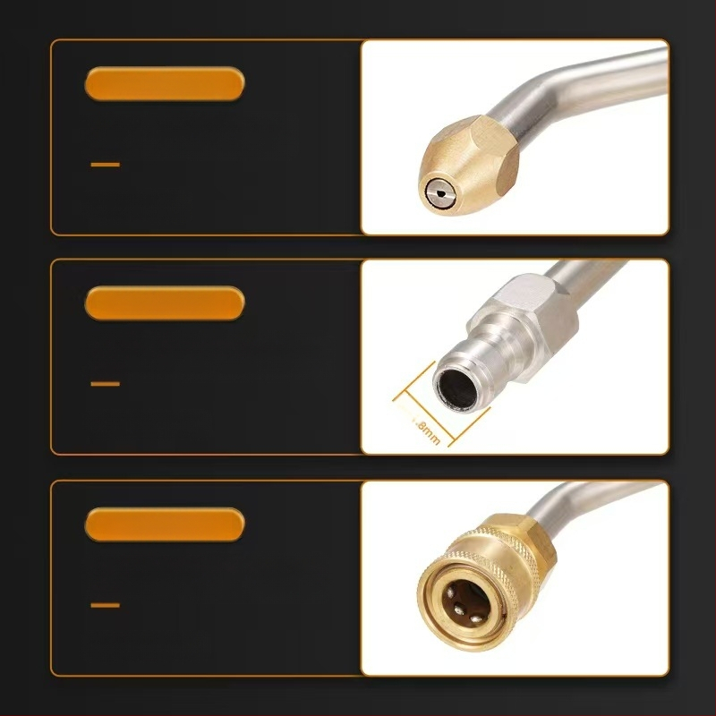 Augstspiediena auto mazgāšanas ūdens pistoles pagarinājuma stienis ar locīšanas elkoņa savienojumu — 1/4 ātrais savienojums, nerūsējošs tērauds un vara, 11 mm uzgalis, piemērots augsta spiediena šļūtenei, 150 g