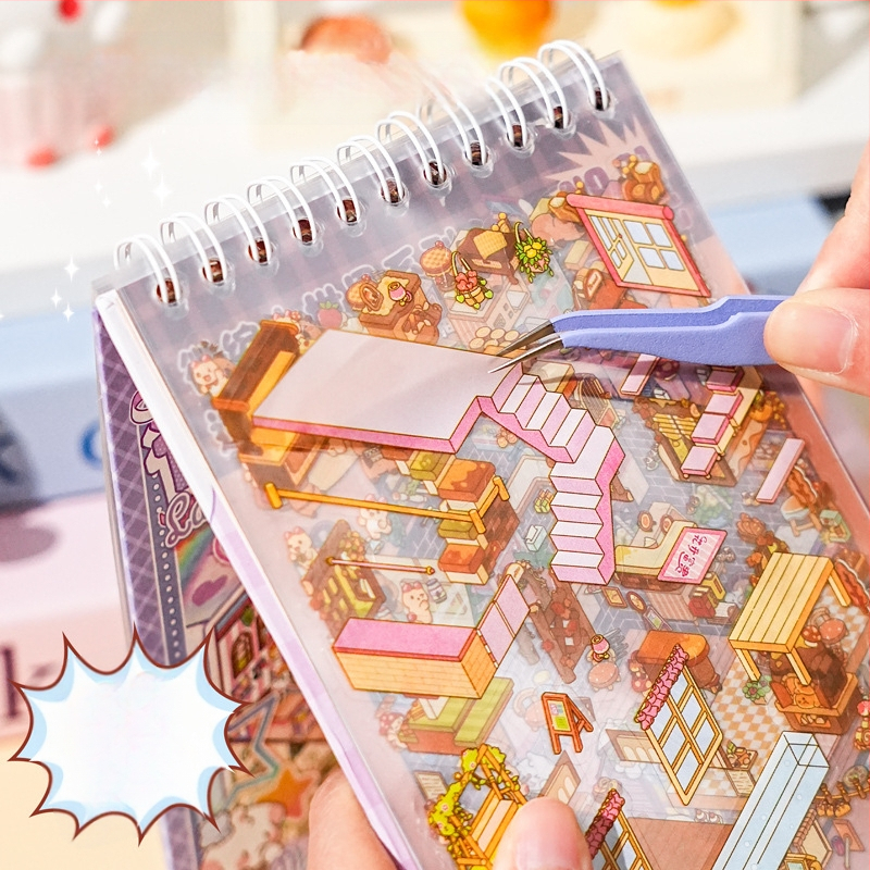 DIY uzlīmju grāmatiņa mini ainavām ar 3D slāņa scenām - karikatūras stila, Paper PET materiāls, Drukāšana, Zīmols Xihe Culture