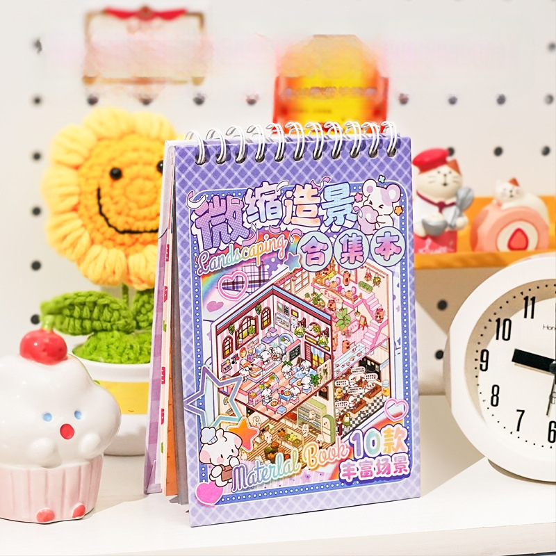 DIY uzlīmju grāmatiņa mini ainavām ar 3D slāņa scenām - karikatūras stila, Paper PET materiāls, Drukāšana, Zīmols Xihe Culture