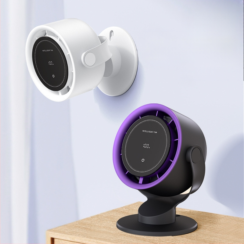 USB Type-C prisilietimo valdymas ventiliatorius be mentelių, stalinis arba sieninis tvirtinimas, įmontuota baterija 2000–4000 mAh, veikimo laikas 3–6 val., 100 greičių lygių