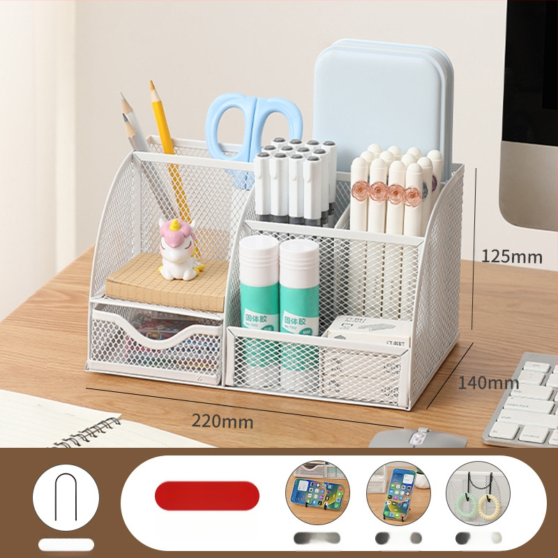 Septiņnodalījumu metāla pildspalvu turētājs ar režģa tērauda virsmu darbam pie galda, pielāgošana pieejama