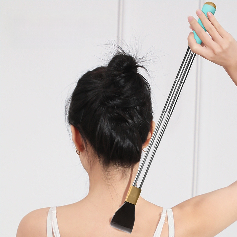 Česaljka za svrbež od nehrđajućeg čelika, teleskopska dvostruka šipka, protiv rotacije, za leđa