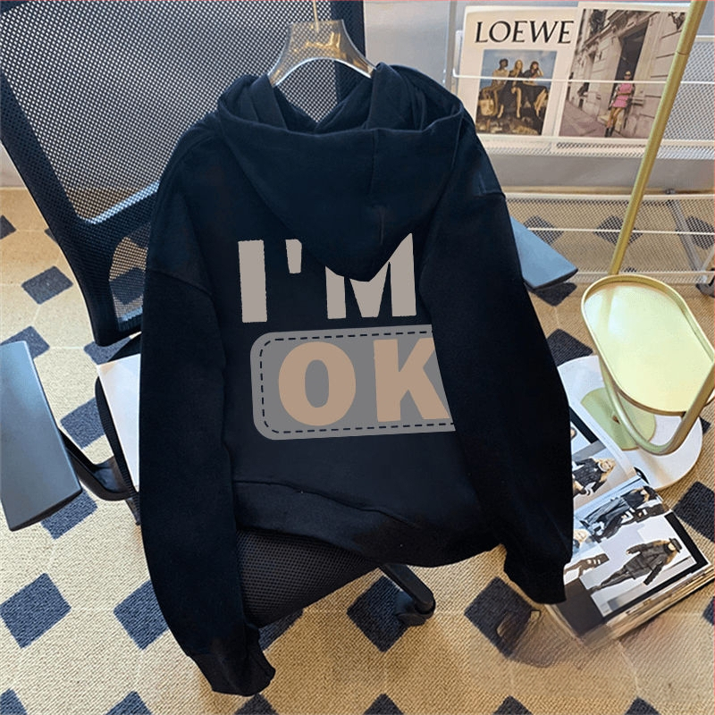 Κορεατικού στυλ πουλόβερ από βαμβάκι 96%+, εκτύπωση με γράμματα και πατσογουορκ, μακριά μανίκια, φαρδιά γραμμή