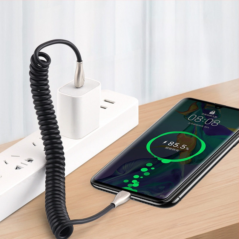 Type-C αυτοκινητικό καλώδιο φόρτισης με ελατήριο, κατάλληλο για αυτοκίνητα και μοτοσικλέτες, 100W γρήγορη φόρτιση, 6A, TPE