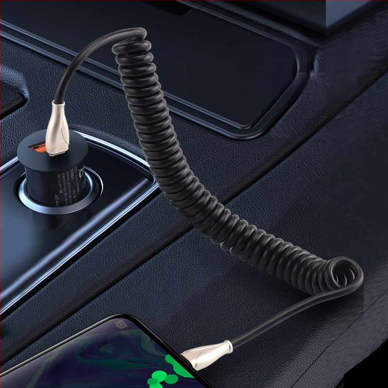 Type-C αυτοκινητικό καλώδιο φόρτισης με ελατήριο, κατάλληλο για αυτοκίνητα και μοτοσικλέτες, 100W γρήγορη φόρτιση, 6A, TPE