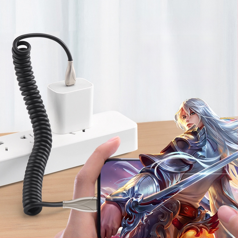 Type-C αυτοκινητικό καλώδιο φόρτισης με ελατήριο, κατάλληλο για αυτοκίνητα και μοτοσικλέτες, 100W γρήγορη φόρτιση, 6A, TPE