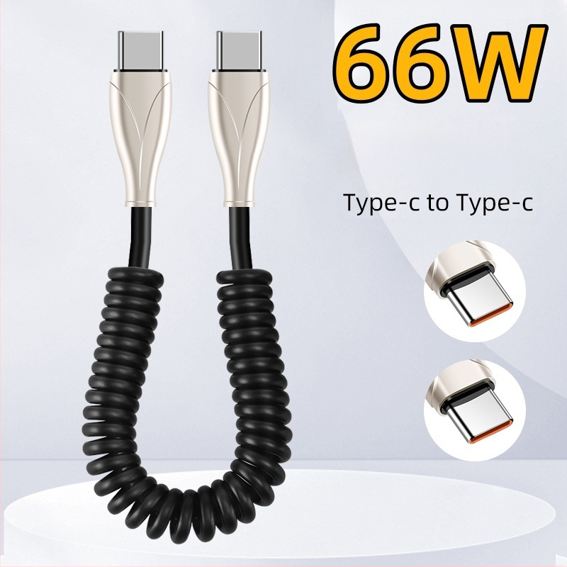 Type-C αυτοκινητικό καλώδιο φόρτισης με ελατήριο, κατάλληλο για αυτοκίνητα και μοτοσικλέτες, 100W γρήγορη φόρτιση, 6A, TPE