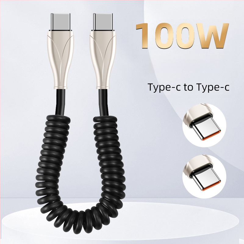 Type-C αυτοκινητικό καλώδιο φόρτισης με ελατήριο, κατάλληλο για αυτοκίνητα και μοτοσικλέτες, 100W γρήγορη φόρτιση, 6A, TPE