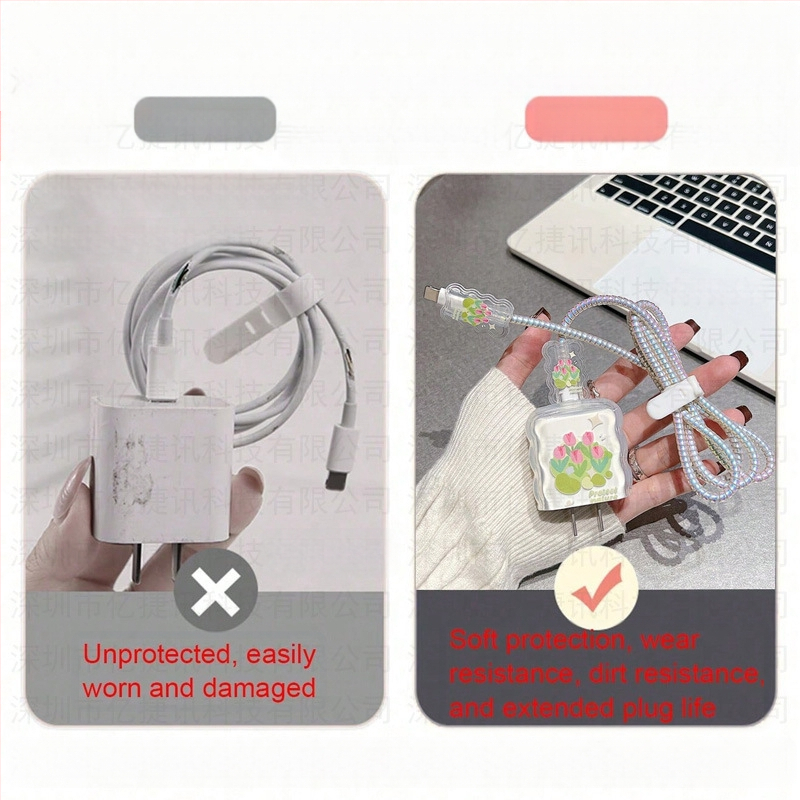 Yijiexun Προστατευτικό κάλυμμα φορτιστή Apple 20W με κλιπ καλωδίου δεδομένων και προστασία από θραύση