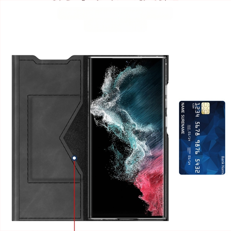 Ādas maksts ar magnētisku aizvērumu Samsung S24/S23 Ultra un S22/S21 Plus, ar kartes nodalījumu, PC+PU, karstā presēšana, šoksizturīgs, magnētiskais pievilkšanās, nodilumizturīgs, krišanas aizsardzība