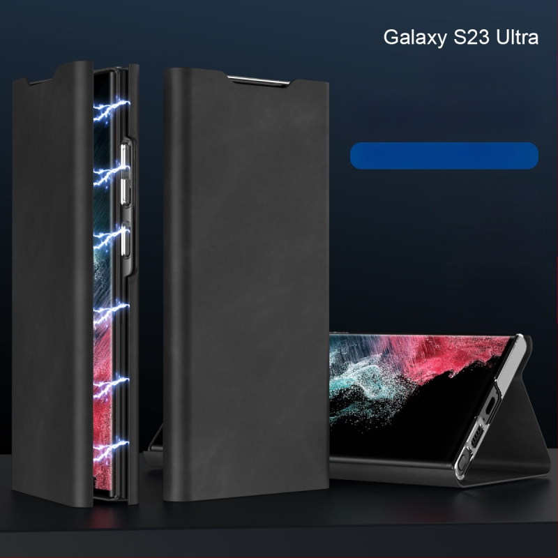 Ādas maksts ar magnētisku aizvērumu Samsung S24/S23 Ultra un S22/S21 Plus, ar kartes nodalījumu, PC+PU, karstā presēšana, šoksizturīgs, magnētiskais pievilkšanās, nodilumizturīgs, krišanas aizsardzība