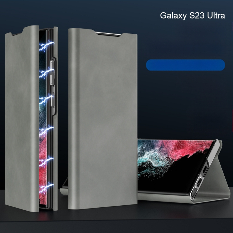 Ādas maksts ar magnētisku aizvērumu Samsung S24/S23 Ultra un S22/S21 Plus, ar kartes nodalījumu, PC+PU, karstā presēšana, šoksizturīgs, magnētiskais pievilkšanās, nodilumizturīgs, krišanas aizsardzība