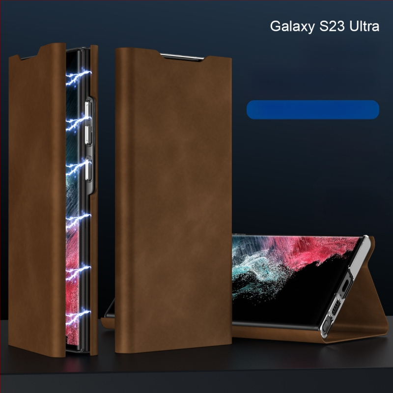 Ādas maksts ar magnētisku aizvērumu Samsung S24/S23 Ultra un S22/S21 Plus, ar kartes nodalījumu, PC+PU, karstā presēšana, šoksizturīgs, magnētiskais pievilkšanās, nodilumizturīgs, krišanas aizsardzība