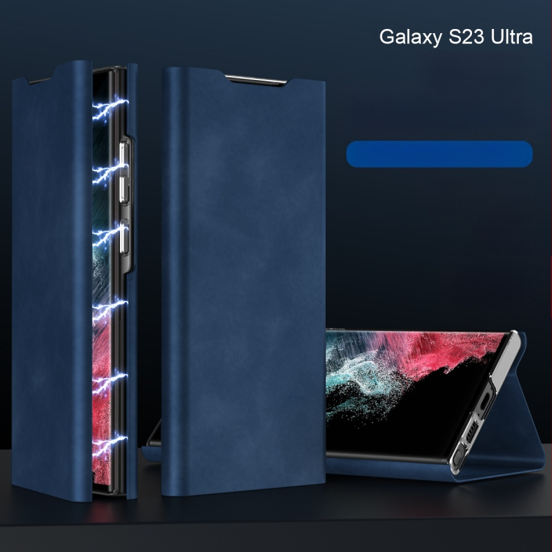 Ādas maksts ar magnētisku aizvērumu Samsung S24/S23 Ultra un S22/S21 Plus, ar kartes nodalījumu, PC+PU, karstā presēšana, šoksizturīgs, magnētiskais pievilkšanās, nodilumizturīgs, krišanas aizsardzība