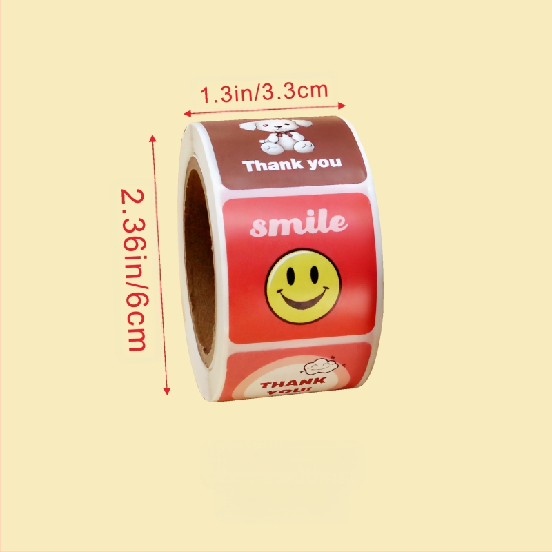 Rullīšu pašlīmējošās etiķetes – mīļas karikatūru smaidi, pārklāts papīrs, UV druka, ar izdrukātu logotipu, pielāgojamas