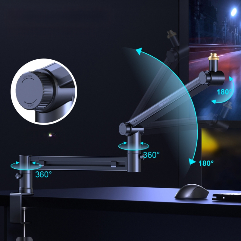 RODD AK-58 στήριξη μικροφώνου για επιφάνεια εργασίας, ρυθμιζόμενη με διαχείριση καλωδίων, συμβατή με κινητό και PC για ζωντανή μετάδοση και εγγραφή