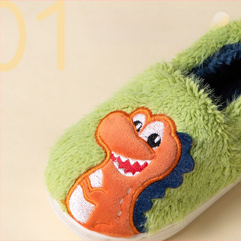 Ziemas bērnu kokvilnas čības ar dinosaura tēlu, neslīdoša TPR zole, biezinātas, viegli uzvilkt, vecums 1–6 gadi