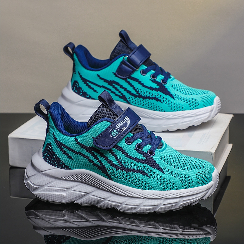 Bērnu skrienošās kurpes – elpojoša sietiņa augšdaļa, viegla EVA zole, Velcro aizdare, svītru raksts