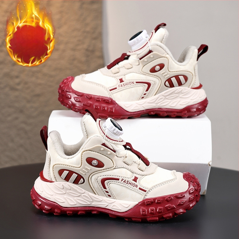 Bērnu sporta apavi ar rotējošu pogu aizdari, viegls dizains, augšējā daļa no sintētiskās ādas, TPR zole, neslīdoši un izturīgi pret nolietošanos.