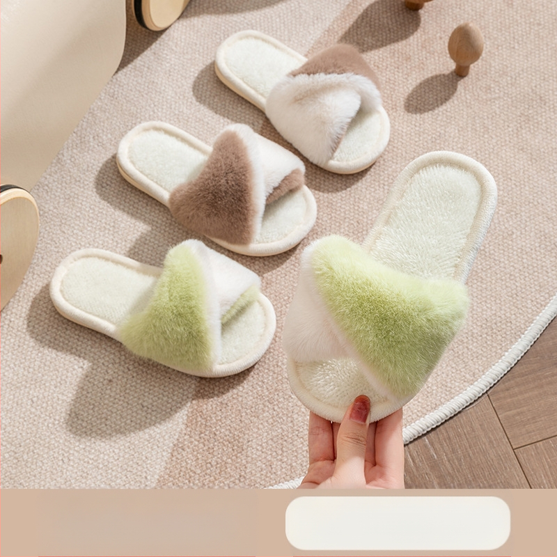 Meitenēm piemērotas pūkainas ziemas čības mājai, virsū no mākslīgās vilnas, divkrāsu raksts, anti-slips PVC zole, korejiešu stila, 4–12 gadi