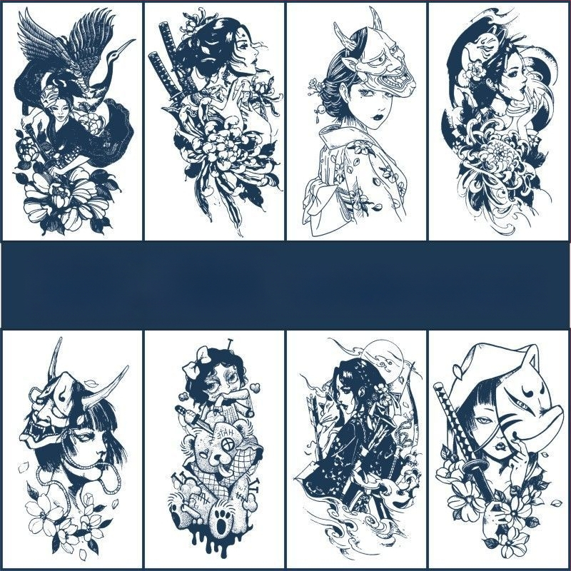 Feier Art стикер за тяло – Ukiyo-e японски стил, флорален мотив за полупръкав, водоустойчив, издръжлив, без отблясъци, полупостоянен