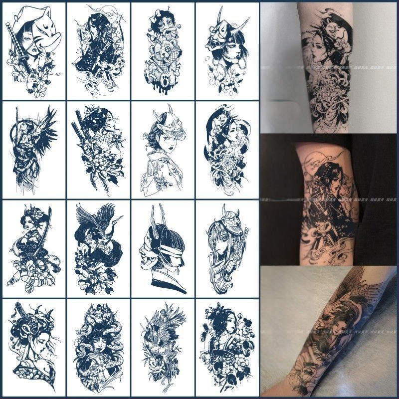 Feier Art стикер за тяло – Ukiyo-e японски стил, флорален мотив за полупръкав, водоустойчив, издръжлив, без отблясъци, полупостоянен