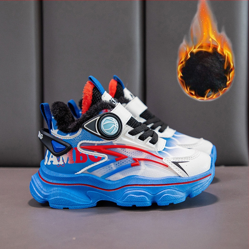 Παιδικά χοντρά αθλητικά παπούτσια με συνθετικό δέρμα, επένδυση φλις, Velcro κλείσιμο, EVA σόλα, unisex για χειμώνα/φθινόπωρο