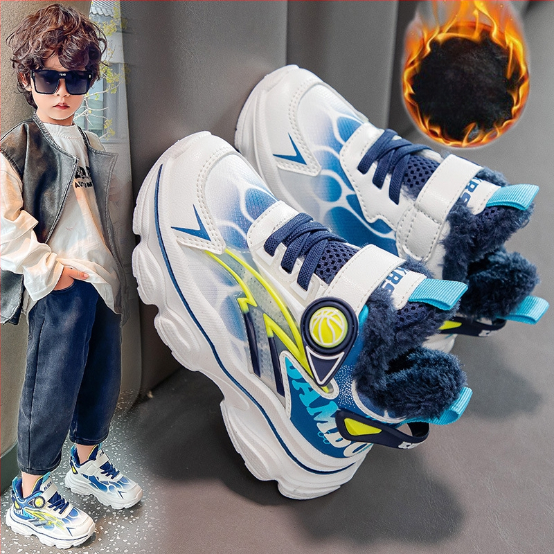 Παιδικά χοντρά αθλητικά παπούτσια με συνθετικό δέρμα, επένδυση φλις, Velcro κλείσιμο, EVA σόλα, unisex για χειμώνα/φθινόπωρο