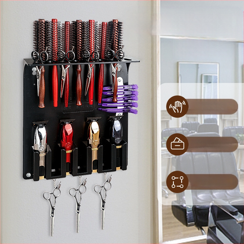 Τοίχος αποθήκευσης εργαλείων κομμωτικής για ηλεκτρικούς κουρευτές, ψαλίδια και χτένες