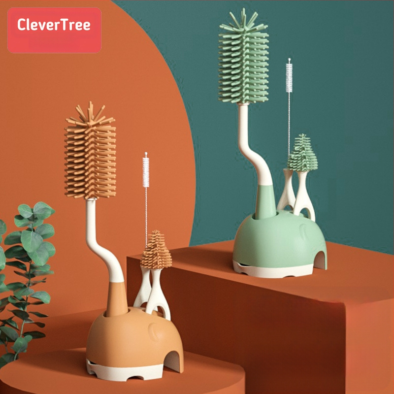 360° силиконова четка за бутилка с база – четка за биберон и сламка за почистване