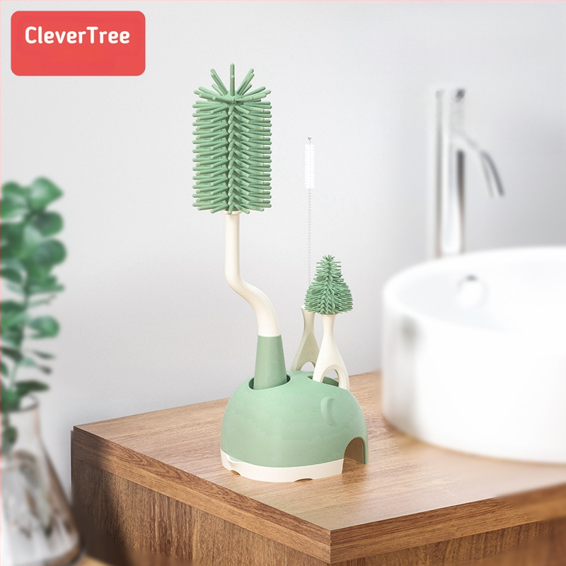 360° силиконова четка за бутилка с база – четка за биберон и сламка за почистване