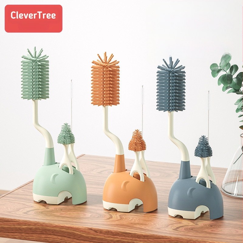 360° силиконова четка за бутилка с база – четка за биберон и сламка за почистване