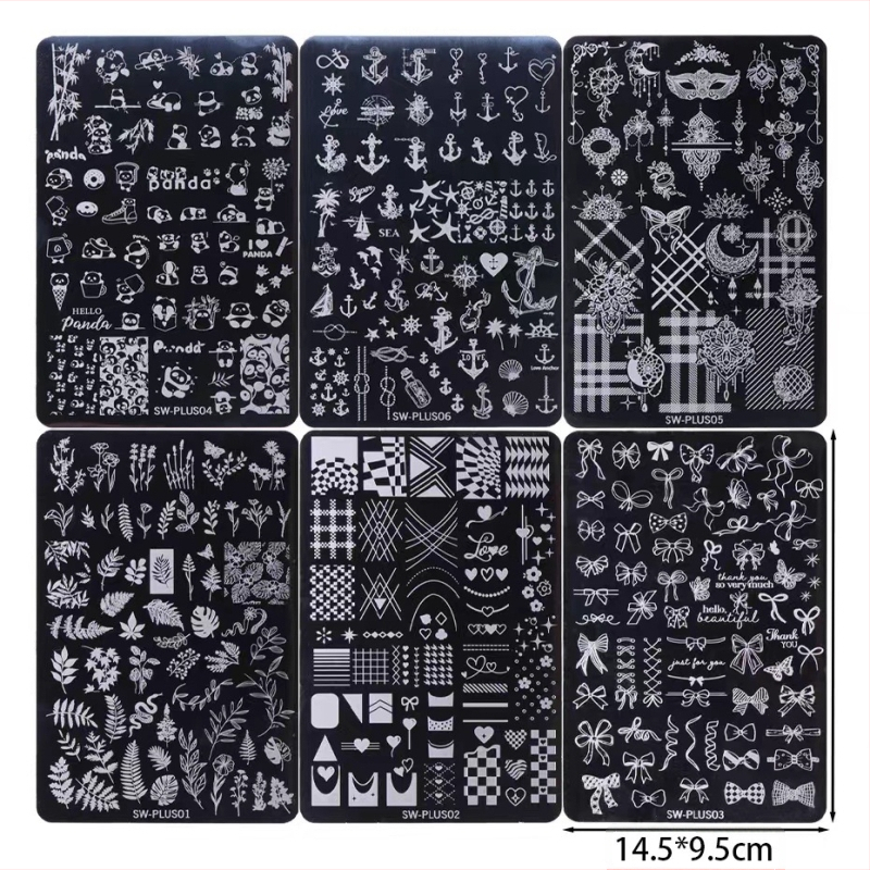 Πλάκα στίγμα νυχιών, 3D panda με λουλούδια και φύλλα, κρεμαστό σε σχήμα κεφαλιού γάτας, ανοξείδωτο ατσάλι, 10 g