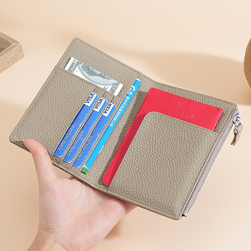 Patiesas ādas pases turētājs ar RFID aizsardzību un rāvējslēdzēja maku – ultra viegls, izturīgs, teļa ādas pirmās kārtas slānis