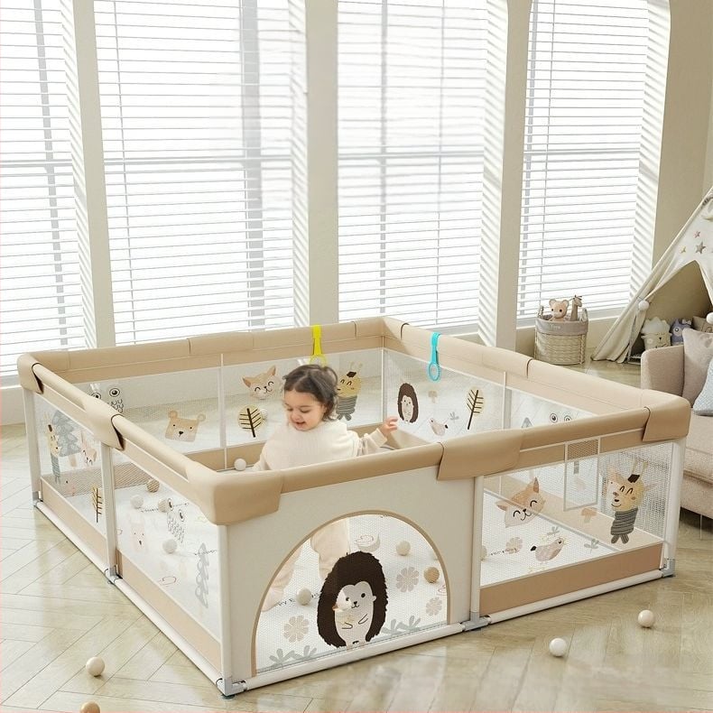 Παιδικός φράχτης ασφαλείας με ύφασμα και χαλάκι για κίνηση – προστασία από χτυπήματα και πτώσεις, μάρκα Qiaole bear, για ηλικίες 0–2 ετών, εσωτερική χρήση