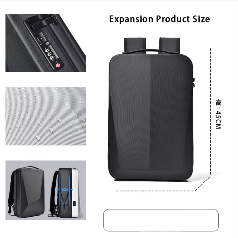 Σακίδιο πλάτης gaming λάπτοπ με σκληρό περίβλημα PC, αδιάβροχο, επεκτάσιμη χωρητικότητα 20-35 L, αντι-κλοπή, εργονομικός καμπύλος ιμάντας ώμου