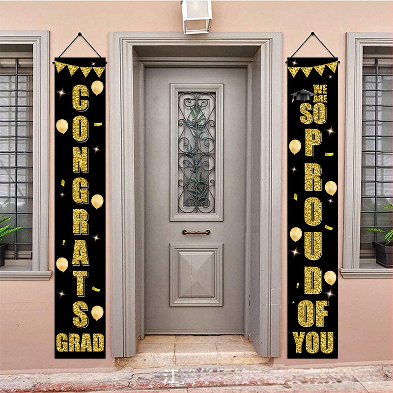 MOREFUN Декорация за врата с двоен надпис за завършване – парти оформление за завършване, аксесоар за оформление на зала, (Материал: Друг; IP: Няма; Опаковка: Opp Bag)