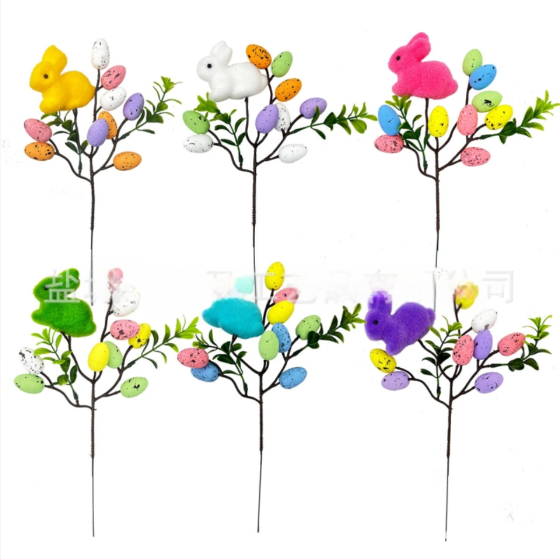 Великденско зайче на клон от пяна – декор за вграждане, прост стил, за сценично оформление