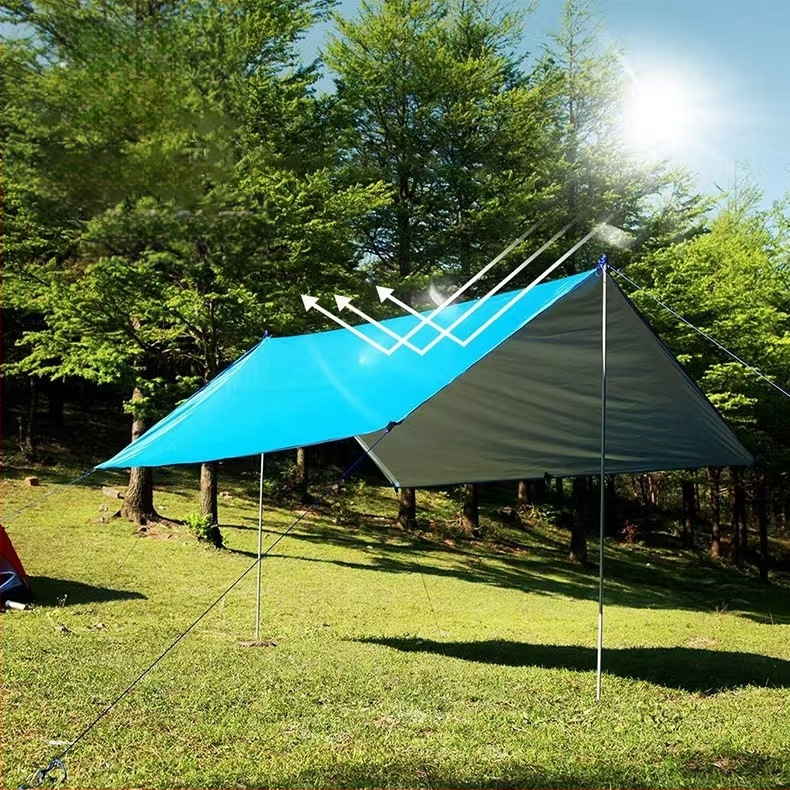 Полиестерна земна подложка за къмпинг – сребърно покритие, водоустойчива с индекс 1500+, лека, тегло 300–850 g, подходяща за пикник