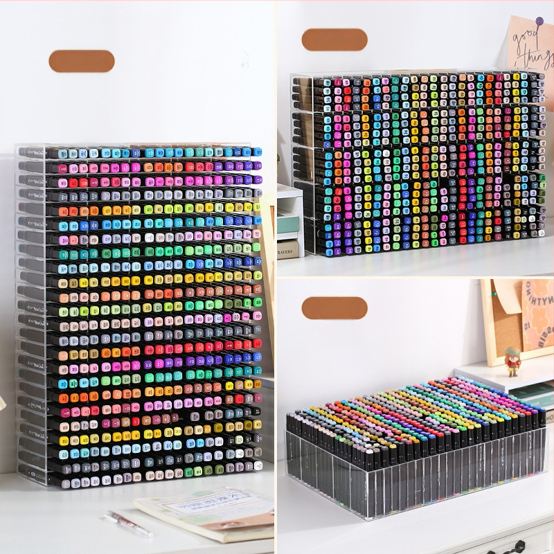 Markeru uzglabāšanas statīvs galdam, caurspīdīgs, liela jauda, vairāki nodalījumi