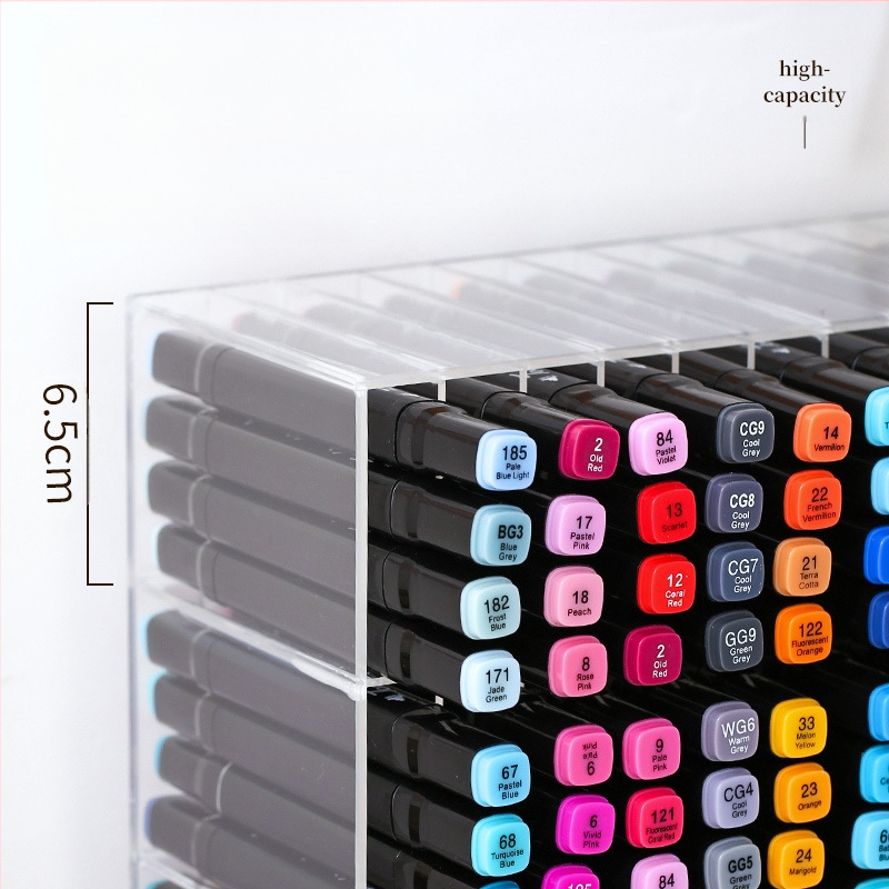 Markeru uzglabāšanas statīvs galdam, caurspīdīgs, liela jauda, vairāki nodalījumi