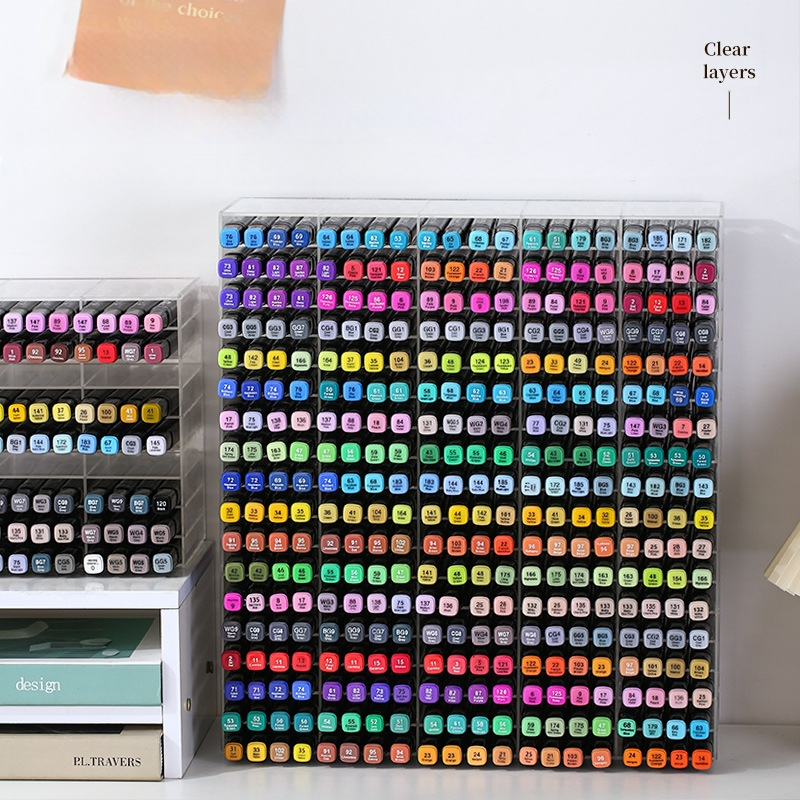 Markeru uzglabāšanas statīvs galdam, caurspīdīgs, liela jauda, vairāki nodalījumi