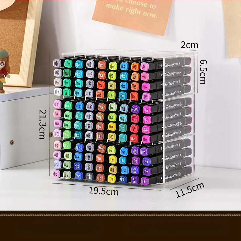 Markeru uzglabāšanas statīvs galdam, caurspīdīgs, liela jauda, vairāki nodalījumi