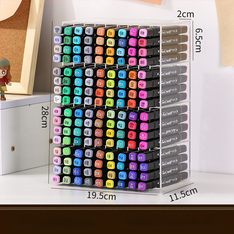 Markeru uzglabāšanas statīvs galdam, caurspīdīgs, liela jauda, vairāki nodalījumi