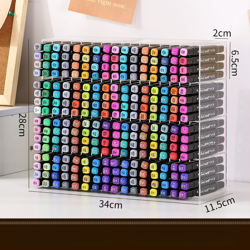 Markeru uzglabāšanas statīvs galdam, caurspīdīgs, liela jauda, vairāki nodalījumi