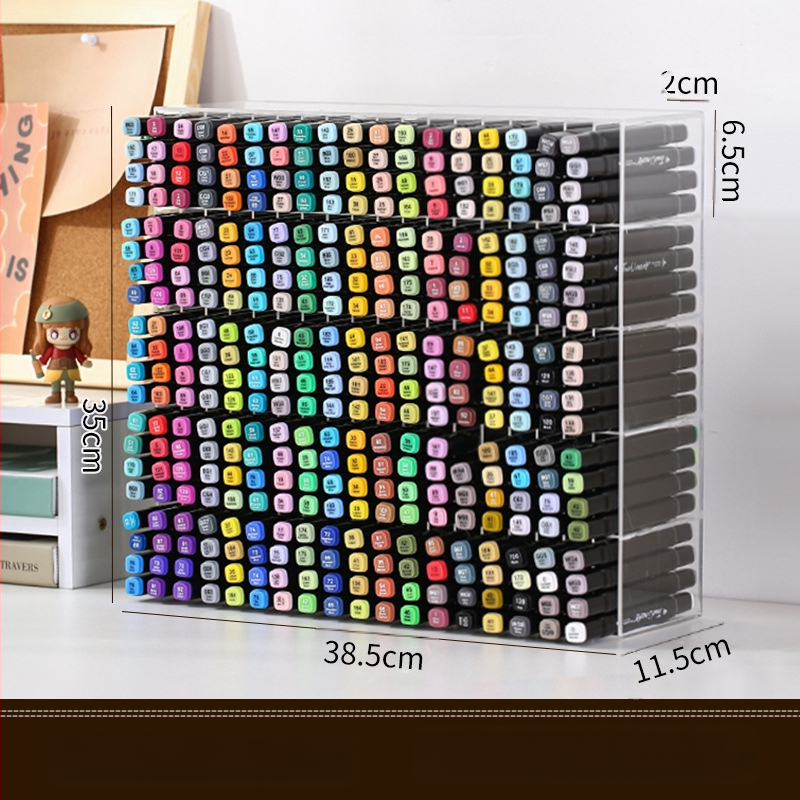 Markeru uzglabāšanas statīvs galdam, caurspīdīgs, liela jauda, vairāki nodalījumi