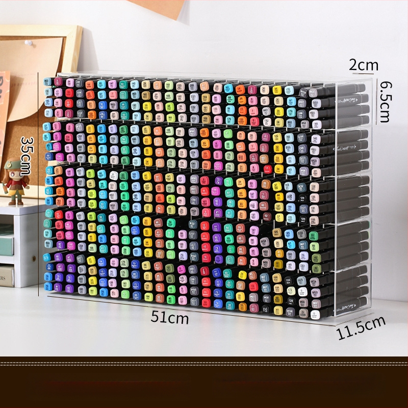 Markeru uzglabāšanas statīvs galdam, caurspīdīgs, liela jauda, vairāki nodalījumi