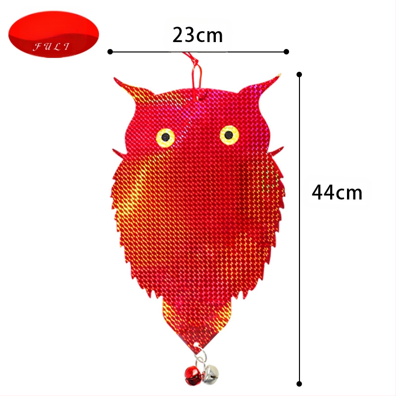 Сова-репелент за птици с двойно лазерно отражение, модел двойно-странна лазерна сова, материал PET+лазер филм, предназначение: градини и балкони