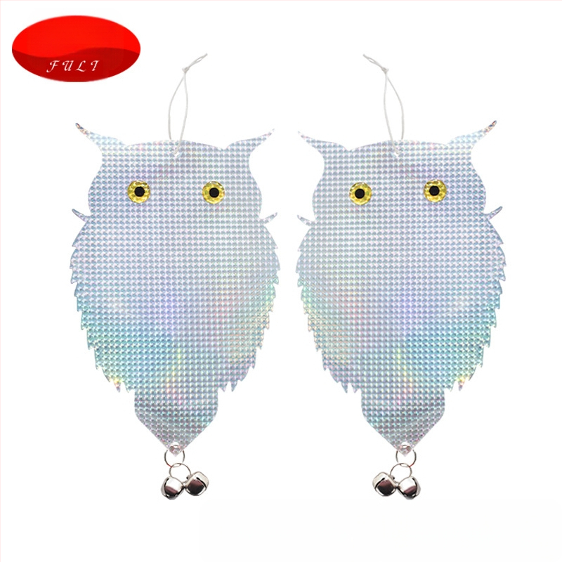 Сова-репелент за птици с двойно лазерно отражение, модел двойно-странна лазерна сова, материал PET+лазер филм, предназначение: градини и балкони