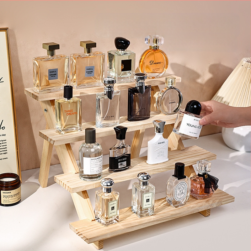 Ράφι προβολής αρωμάτων, μασίφ ξύλο, κλιμακωτό επιτραπέζιο οργανωτή, μοντέρνο μινιμαλιστικό στυλ, απαιτείται συναρμολόγηση, Μοντέλο 1